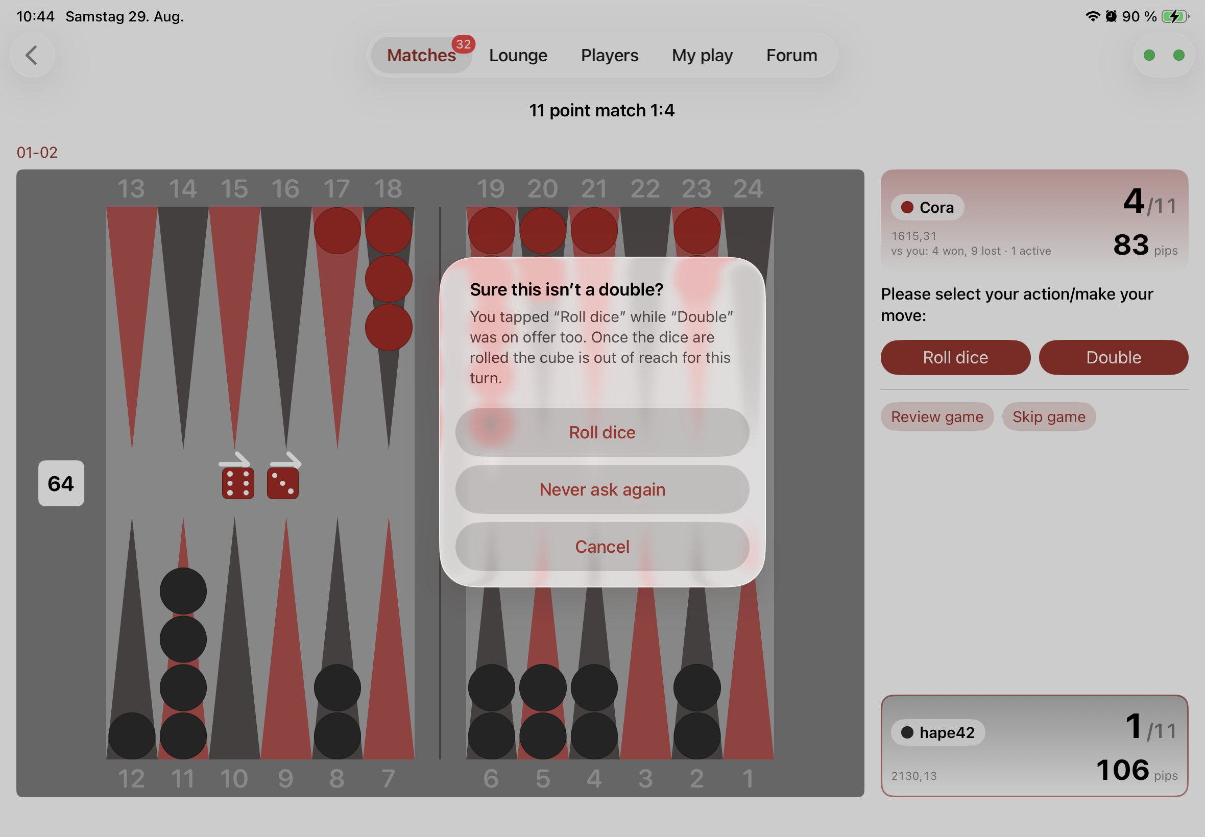 DailyGammon iPad screenshot 3